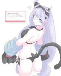 1girl absurdres animal_hands black_bra black_panties blue_eyes blue_hair boku_no_hero_academia bra cat_paws cat_tail drill_hair gloves hado_nejire hair_horns highres long_hair looking_at_viewer mocamocaink panties simple_background smile solo tail underwear very_long_hair white_background