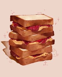 bread commentary english_commentary food food_focus grey_background highres jam no_humans original peanut_butter peanut_butter_and_jelly_sandwich rokktober sandwich