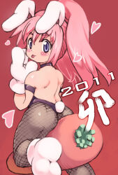 1girl 2011 ass carrot chinese_zodiac heart looking_at_viewer new_year rabbit_ears simple_background solo tagme tongue tongue_out year_of_the_rabbit yu_3