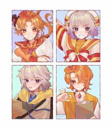 2boys absurdres bird cenemii cure_wing earrings gloves grey_hair hat highres hirogaru_sky!_precure jewelry magical_boy mini_hat mini_top_hat multiple_boys open_mouth orange_eyes orange_gloves orange_hair precure puffy_sleeves purple_eyes smile teeth top_hat toyama_daifuku twitter_username window wonderful_precure! yuunagi_tsubasa
