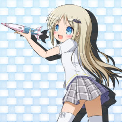 1girl bad_id bad_pixiv_id blonde_hair blue_eyes fang little_busters! long_hair nekono_rin noumi_kudryavka rocket school_uniform thighhighs toy