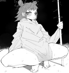 1boy absurdres barefoot blush cum dripping euvooo highres kashimo_hajime male_focus medium_hair shota solo solo_focus squatting