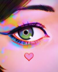 1girl blue_eyes brown_hair close-up commentary english_commentary eye_focus eyelashes green_eyes heart highres ilya_kuvshinov looking_at_viewer multicolored_eyes original solo