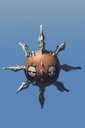 black_sclera blue_background colored_sclera creatures_(company) full_body futena_goze game_freak gen_3_pokemon glaring glowing glowing_eyes half-closed_eyes highres nintendo no_humans pokemon pokemon_(creature) pokemon_focus red_eyes solo solrock spikes