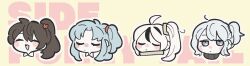 Rule 34 | 1boy, 3girls, black hair, blue eyes, blue hair, brown hair, carmen (project moon), faust (project moon), hairstyle connection, highres, kojocho05, library of ruina, limbus company, lobotomy corporation, long hair, multicolored hair, multiple girls, one side up, project moon, side ponytail, streaked hair, very long hair, white hair, yan vismok