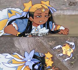 1girl aika_(kiana_mai) black_hair blonde_hair dark-skinned_female dark_skin dreadlocks dress hoshi_(kiana_mai) i_don&#039;t_want_to_be_a_magical_girl meme star_hair_bun zero_zoner