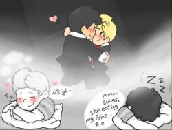 artist_request bad_tag black_hair blonde_hair child dreaming hat lucas_(mother_3) mother_(series) mother_2 mother_3 ness_(mother_2) nintendo shirt shota sleeping striped_clothes striped_shirt super_smash_bros. yaoi