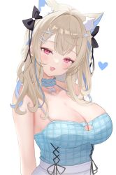 Rule 34 | 1girl, animal ear fluff, animal ears, bare shoulders, blonde hair, blue camisole, blue eyes, breasts, camisole, cleavage, dog ears, dog girl, fuwawa abyssgard, highres, hololive, hololive english, large breasts, long hair, multicolored hair, pink eyes, simple background, solo, streaked hair, two-tone hair, upper body, virtual youtuber, white background, yurancoco