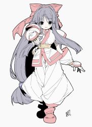 Rule 34 | 1girl, ainu clothes, artist name, breasts, fingerless gloves, gloves, highres, large breasts, legs, long hair, looking at viewer, nakoruru, outstretched arm, pants, purple eyes, purple hair, samurai spirits, snk, the king of fighters, thighs