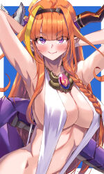 Rule 34 | 1girl, absurdres, ahoge, arm behind head, armpits, arms behind head, arms up, bare shoulders, blonde hair, bow, breasts, cleavage, collarbone, diagonal-striped bow, dragon girl, dragon horns, dragon tail, hairband, highres, hololive, horn bow, horn ornament, horns, kiryu coco, large breasts, long hair, looking at viewer, multicolored hair, navel, ooike teru, orange hair, pointy ears, slingshot swimsuit, smile, solo, streaked hair, striped bow, swimsuit, tail, virtual youtuber, white slingshot swimsuit