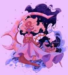 Rule 34 | 1girl, 2girls, bare shoulders, blonde hair, blue eyes, blue hair, bracelet, breasts, cleavage, colored inner hair, commentary, cookie run, cookie run: kingdom, couple, crescent, dress, english commentary, fantasy, gold bracelet, hair ornament, hands on another&#039;s face, highres, humanization, jewelry, long hair, lovelyshiz, moonlight cookie, moonlight cookie (crescent guardian), multicolored hair, multiple girls, official alternate costume, official alternate hair color, sandals, sea fairy cookie, sea fairy cookie (rippling moonlight), sky, sleeveless, sleeveless dress, smile, solo, star (sky), star (symbol), star hair ornament, starry sky, tan, very long hair, white dress, white hair, yuri