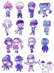 Rule 34 | amemiya darumi, aotsuki eito, blue hair, blush stickers, boots, bow, chibi, chibi only, closed eyes, eyepatch, ginzaki shouma, glasses, gohan (8823cobalt), hair bow, hairband, kashimiya karua, katana, kawana tsubasa, kirifuji nozomi, magadori kyoshika, maruko gaku, mojiro moko, nigou (hundred line), no mouth, omokage yugamu, one eye closed, oosuzuki kurara, purple hair, red eyes, shizuhara hiruko, siblings, sirei (hundred line), standing, standing on one leg, sumino takumi, sunglasses, sword, the hundred line -last defense academy-, tsukumo ima, tsukumo kako, twins, twintails, weapon, white background, yakushiji takemaru