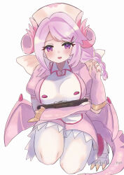 Rule 34 | 1girl, absurdres, blush, braid, breasts, clipboard, dragon girl, dragon horns, dragon tail, dragon wings, duel monster, fingerless gloves, gloves, hair ornament, hairclip, hat, highres, holding, holding clipboard, horns, large breasts, long hair, nikuko, nurse, nurse cap, nurse dragonmaid, open mouth, panties, parallel hairclips, pink hair, puffy short sleeves, puffy sleeves, purple eyes, shoes, short sleeves, side braid, simple background, smile, solo, tail, underwear, white background, white panties, white shoes, wings, yu-gi-oh!