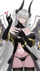 1girl absurdres breasts demon_horns earrings fate/grand_order fate_(series) feathered_wings green_eyes highres hirakawa horns jewelry kaworu13 large_breasts lilith_(fate) lilith_(third_ascension)_(fate) long_hair looking_at_viewer navel snake solo tattoo twintails underwear wings