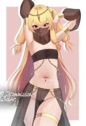 1girl blonde_hair breasts chromashift dancer elf female_focus hag long_hair multicolored_hair necromancer pointy_ears red_eyes red_hair ruby_runeheart small_breasts solo solo_focus two-tone_hair virtual_youtuber vtuber_fanart witch
