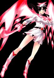 Rule 34 | bambietta basterbine, belt, black belt, black hair, bleach, bleach: sennen kessen-hen, boots, breasts, buttons, closed mouth, commentary, commission, double-breasted, dutch angle, energy sword, energy wings, english commentary, fighting stance, floating hair, full body, gloves, grey eyes, hair between eyes, halo, hand up, hat, heart belt, highres, holding, holding sword, holding weapon, jacket, ken&#039;ichi (ken1ro u), kubo tite (style), long hair, long sleeves, looking at viewer, medium breasts, military hat, military uniform, miniskirt, official style, peaked cap, pink halo, pleated skirt, second-party source, skeb commission, skirt, smirk, standing, sword, v-shaped eyebrows, vollstandig, weapon, white boots, white gloves, white hat, white jacket, white skirt