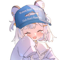 1girl animal_ears baseball_cap hat highres indie_virtual_youtuber maplesights mouse_ears mouse_girl nemimi_yane sleeves_past_wrists solo tearing_up white_background