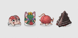 Rule 34 | baldur&#039;s gate, black eyes, bongy (project moon), brain, chibi, creature, creature focus, crown, dungeons & dragons, dungeons &amp; dragons, final fantasy, final fantasy xiv, flaw eight, helmet, his royal headness leonogg i, limbus company, no humans, open mouth, patchwork skin, project moon, purple eyes, pyramid head, sharp teeth, silent hill (series), simple background, teeth, us (baldur&#039;s gate), white background