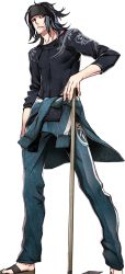10s 1boy bandana casual clothes_around_waist full_body grey_hair hoe jacket jacket_around_waist male_focus miwa_shirow official_art oodenta_mitsuyo pants personification red_eyes sandals solo touken_ranbu track_jacket track_pants transparent_background worktool