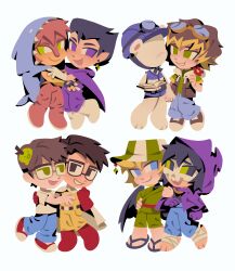 6+boys absurdres animal_ears animal_hood bear_boy bear_ears bird_boy bird_wings black_hair black_sclera blonde_hair book brown_hair bucket_hat cape chibi chibi_only colored_sclera colored_skin commentary couple crystal_earrings denim earrings elmariana english_commentary flower foolish_gamers fred_(quackity_smp) full_body furry furry_male furry_with_non-furry gem glasses goggles goggles_on_head green_eyes green_gemstone green_sclera hard_hat hat helmet highres holding holding_book holding_flower holding_hands hood hood_up hug interspecies jacket jeans jewelry male_focus mask minecraft_youtube missasinfonia monster_boy multicolored_hair multiple_boys no_eyes no_lineart no_mouth no_nose open_clothes open_jacket pants ph1lza pointy_ears purple_sclera quackity_smp shark_hood short_hair simple_background single_earring skull_mask slime_(creature) slimecicle sonya_polukhina streaked_hair striped_clothes striped_headwear superhero_costume tubbo vegetta777 white_background white_cape white_eyes wings yaoi yellow_skin