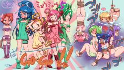 6+girls ? absurdres aizawa_mint akimoto_komachi anger_vein animal_ears bound bra frilled_thigh_strap choker clothes_theft cone_hair_bun cosplay cure_aqua cure_dream cure_lemonade cure_mint cure_rouge female_focus fong_pudding fujiwara_zakuro full_body gag gagged gloves hair_bun hair_rings highres hogtie improvised_gag isedaichi_ken kasugano_urara_(yes!_precure_5) mew_ichigo mew_ichigo_(cosplay) mew_lettuce mew_lettuce_(cosplay) mew_mint mew_mint_(cosplay) mew_pudding mew_pudding_(cosplay) mew_zakuro mew_zakuro_(cosplay) midorikawa_lettuce midriff minazuki_karen momomiya_ichigo multiple_girls natsuki_rin one_eye_closed panties paw_pose ponytail precure rope shorts sitting standing suspension tail tape tape_gag theft thigh_strap tied_up_(nonsexual) tokyo_mew_mew twiddling_fingers underwear underwear_only yes yes!_precure_5 yumehara_nozomi