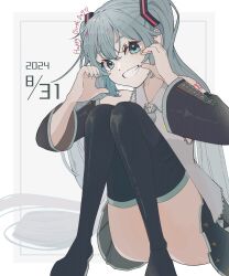 Rule 34 | 1girl, absurdres, aqua eyes, aqua hair, bare shoulders, blush, breasts, detached sleeves, hair ornament, hatsune miku, highres, long hair, looking at viewer, necktie, open mouth, shirt, skirt, smile, solo, thighhighs, twintails, very long hair, vocaloid, yuu (irast0209)