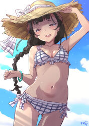1girl bikini braid breasts commentary_request fuji_(pixiv24804665) hat highres kantai_collection long_hair medium_breasts single_braid sketch solo sun_hat swimsuit yamashio_maru_(kancolle)
