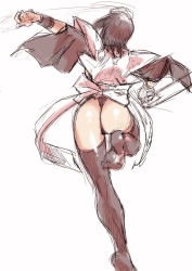 1girl ass back black_hair ez6 female_focus iroha_(samurai_spirits) maid maid_headdress samurai_spirits thong weapon