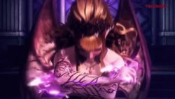 1girl 3d animated blonde_hair breasts castlevania_(series) company_name cr_pachinko_akumajou_dracula demon_girl demon_wings female_focus garter_straps horns large_breasts long_hair magic outstretched_arms pointy_ears solo spread_arms demon_girl succubus_(castlevania) takasago_(company) tattoo thong wings