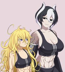 abs absurdres black_tank_top breasts highres large_breasts long_hair lyza_(made_in_abyss) made_in_abyss muscular muscular_female ozen short_hair small_breasts smugbuns tank_top