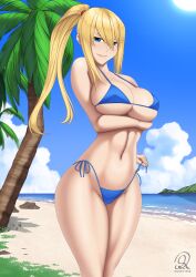 bikini blonde_hair breasts highres large_breasts long_hair metroid nintendo rocky-ace samus_aran swimsuit
