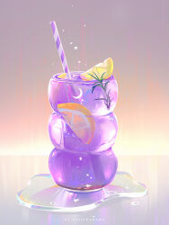 artist_name crescent crescent_moon cup drink drinking_glass drinking_straw food food_focus fruit glass gradient_background highres huhv. leaf lemon lemon_slice moon no_humans original rain reflection still_life water_drop