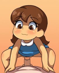 1boy 1girl :3 age_difference animated arevix123 assertive_female bottomless brown_eyes brown_hair clenched_teeth clitoris clothes_lift cowgirl_position dress dress_lift drooling erection girl_on_top grin hetero loli looking_at_viewer lovin&#039;sis navel original penis pov pov_crotch pussy saliva sex smile solo_focus spread_legs stomach straddling tagme tears teeth uncensored uneven_eyes vaginal video