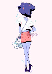 1girl bag blue_skin colored_skin lapis_lazuli_(steven_universe) medium_hair meyoco shirt shoes shorts shoulder_bag sneakers solo steven_universe