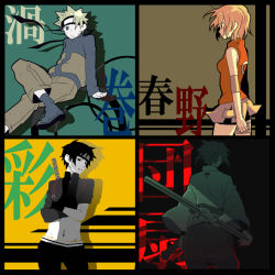 1girl 3boys black_hair blonde_hair haruno_sakura katsuko_(naruto) multiple_boys naruto_(series) naruto_shippuuden parody pink_hair sai short_hair team_7_(naruto) uchiha_sasuke uzumaki_naruto