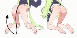2girls animated ass bare_legs barefoot blue_archive bottomless cleft_of_venus demon_tail green_hair head_out_of_frame hikari_(blue_archive) loli long_hair looping_animation multiple_girls nozomi_(blue_archive) pussy shirt siblings simple_background sisters sydus tagme tail tail_wagging twins twintails uncensored video white_background