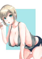 1girl artist_request breasts highres large_breasts looking_at_viewer navel short_hair shorts tagme