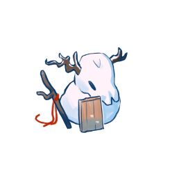 Rule 34 | antlers, arknights, chibi, chibi only, cmayo ark, commentary request, highres, horns, korean commentary, no humans, patriot (arknights), plank, simple background, snow, snowman, stick, still life, white background