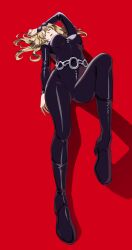 1girl belt blonde_hair blue_eyes boots breasts catsuit cowboy_bebop curly_hair julia_(cowboy_bebop) leather legs sunglasses