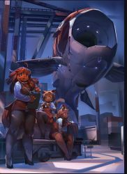 3girls absurdres bad_id bad_pixiv_id black_legwear denchou furry furry_female highres multiple_girls original panties pantyhose pantyshot underwear