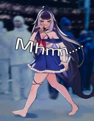 barefoot blue_eyes blue_hair highres indie_virtual_youtuber kendrick_lamar meme orca_girl sailor_senshi_uniform shylily skirt virtual_youtuber
