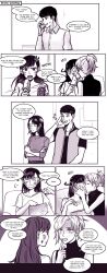 Rule 34 | 1boy, 3girls, absurdres, anger vein, angry, annoyed, blush, bosong beoseot, chips (food), comic, controller, d.va (overwatch), eating, embarrassed, english text, facial mark, food, highres, kiss, long hair, mercy (overwatch), multiple girls, overwatch, overwatch 1, ponytail, popsicle, remote control, shy, watching television, yuri