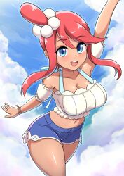 1girl breasts canadiananiguy dark-skinned_male dark_skin highres large_breasts nintendo official_alternate_costume pokemon pokemon_masters_ex skyla_(pokemon) skyla_(summer_2025)_(pokemon) solo
