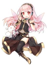 1girl belt belt_skirt blue_nails boots female_focus full_body headphones highres long_hair megurine_luka nail_polish navel open_mouth pink_hair red_eyes saru sidelocks skirt solo thighhighs transparent_background uchi_no_hime-sama_ga_ichiban_kawaii vocaloid