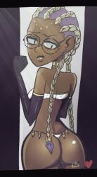 1girl animated animated_gif ass ass_shake bouncing_ass braid braided_ponytail breasts dark-skinned_female dark_skin dolores_(kof) earrings female_focus from_behind glasses gloves jewelry jiggle kuroki_hollow kurokihollow large_breasts long_hair long_sleeves looking_at_viewer looking_back multicolored_hair panties purple_hair round_eyewear shaking shiny_skin socks standing the_king_of_fighters thick_thighs thighs twerking two-tone_hair underwear white_hair wide_hips