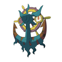 Rule 34 | anchor, artist request, dhelmise, full body, gen 7 pokemon, nintendo, no humans, official art, pokemon, pokemon (creature), pokemon focus, pokemon sm, seaweed, simple background, solo, steering wheel, third-party source, white background