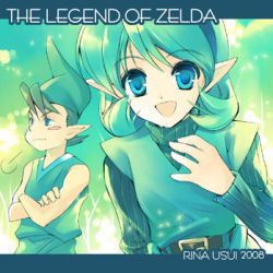 1boy 1girl copyright_name green_eyes green_hair hairband lowres mido_(zelda) nintendo pointy_ears saria_(zelda) short_hair the_legend_of_zelda the_legend_of_zelda:_ocarina_of_time usui_rina
