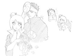 Rule 34 | 1boy, 1girl, aiqi09268547, akatsuki (naruto), akatsuki uniform, chibi, flower, hair flower, hair ornament, konan (naruto), mask, naruto (series), naruto shippuuden, paper, short hair, tobi (naruto), uchiha obito, wings