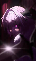 1boy absurdres astolfo_(fate) black_bow bow cloak fate/apocrypha fate/grand_order fate_(series) fur-trimmed_cloak fur_trim glaring glowing glowing_eyes hair_bow hair_intakes highres hiroto_xiangshaozhu overhead_lights pink_eyes pink_hair saturated short_hair sun_glare sword trap weapon white_cloak window