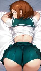 1girl ass ass_focus boku_no_hero_academia highres looking_back lying on_stomach school_uniform uraraka_ochako